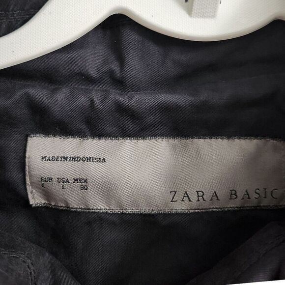 Zara‎ Basic Trench Coat Womens Large Black Classic Long Jacket Bloggers Favorite - Picture 2 of 8